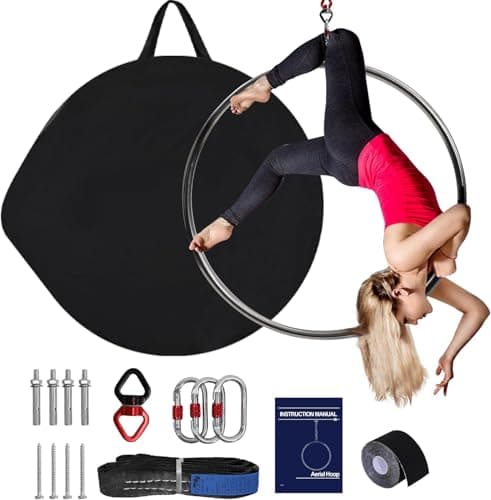 Murago Aerial Lyra Hoop Kit 90cm, 32mm Thickness, 460 LBS Max Load, Aerial Yoga Equipment Set with Hardware Kit for Yoga Dance & Aerial Fitness