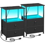 LOAKEKEL Nightstands Set of 2, LED Night Stand with Charging Station