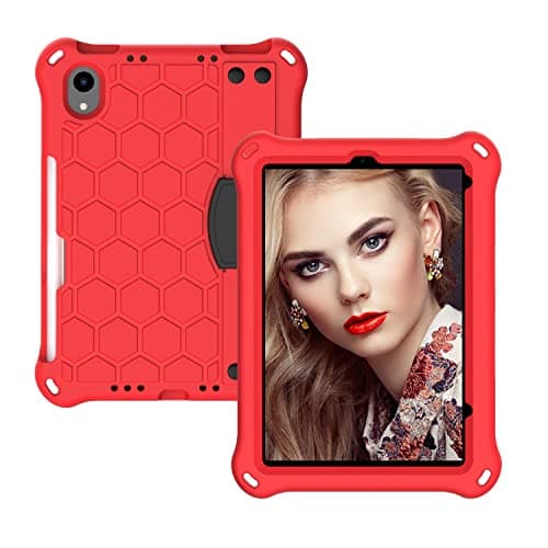 FortisShield for iPad mini 6 Shockproof Tablet EVA Cover with Shoulder Strap and Hand Strap Dropproof Stand Tablet Case(Red+Black)