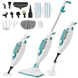 10-in-1 Steam Mop, 1550W Detachable Handheld Steam Cleaner with 350ML Tank for Floor Cleaning, 16FT Power Cable, 2 Washable Pads, Multi-Purpose Steamer for Hardwood, Carpet, Tile, Windows,Cyan