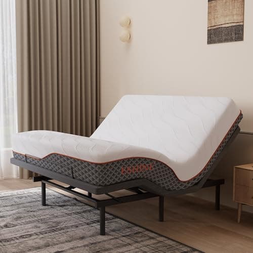 ESHINE 12" Hybrid Mattress King + Adjustable Bed Frame - Luxury Gel Memory Foam, Upholstered Bed Frames with Massage, USB, Under Bed Night Light, Head and Foot Incline, 3100 Series, King