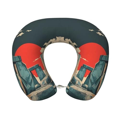 XHMKGGYBZ Stonehenge Blood Moon Memory Foam Neck Pillow for Travel & Home - Soft Travel Pillow Airplane Car Support with Removable Washable Cover, Comfortable U-Shaped Travel Gifts