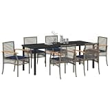 vidaXL Garden Dining Set with Cushion 7 pcs Grey and Black Rattan, Chic Outdoor Dining Set, Modern Rattan Style, Weather-Resistant Table, Comfy Chairs, Tough Steel Frame