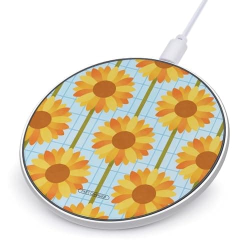 Sunflower Lattice Wireless Charger Portable Fast Charging Pad Lightweight Wireless Charging Pad 10W Slim Charging Station for Phone Charger Mat for Travel Home Office Desk