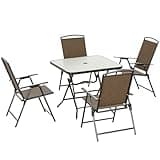 Calivox Patio Dining Set, 5-Piece Dark Brown Wicker Outdoor Table and Chairs with Foldable Design, Umbrella Hole and Bistro Furniture Set for Backyard Porch Deck Garden