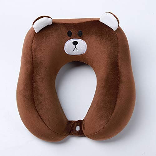 INSN Travel Pillow Memory Foam Cute Doll U-Shaped Neck Pillow,Providing Comfort and Support for The Neck and Head,Best for Travel, Home, Office,Brown
