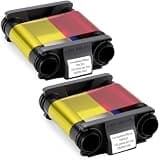 FunooFuno 2 Pack CBGR0100 Color Ribbon Compatible with Badgy 100/200 Card Printer, YMCKO Ribbon Cartridge Replacement for ID Badge, PVC Employee Card Printing, 100 Prints per Roll