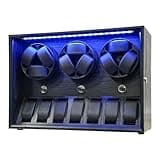 Oryx 9 Watch Winder for Automatic Watches, Rotating Watch Box 5 Rotation Modes Setting Display Case with Extra Watches Storages and LED Light, Lockable Winders USB Powered Super Quiet Mabuchi Motor