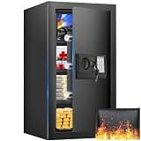23.62 inches Tall Safe Box, 4.4 Cuft Home Safe with Fireproof Waterproof Bag, Anti-Theft Digital Security Lock Box with Smart Alert System, Removable Shelf, Mute Function, Document Safes for Jewelry