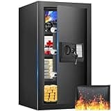 23.62 inches Tall Safe Box, 4.4 Cuft Home Safe with Fireproof Waterproof Bag, Anti-Theft Digital Security Lock Box with Smart Alert System, Removable Shelf, Mute Function, Document Safes for Jewelry