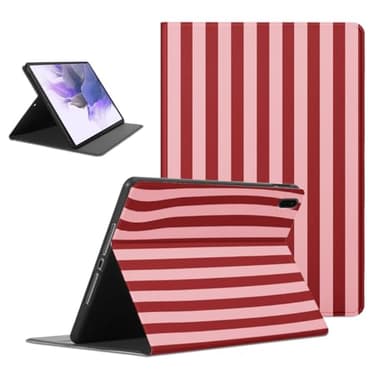 Mrtponk Classic Striped Tablet Case for Samsung Galaxy Tab S8/S7 Plus 2022/2020 S7 FE 2021 12.4", Fashion Red Pink Stripe Vertical Geometric Line Cover Trifold Stand Soft TPU Back Cover Girl Women