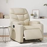KHNLGFR Electric Massage Recliner Chair Cream Faux Leather with 135 Degree Reclining, Vibration Massage, 6 Points, Cup Holders and Side Pocket