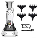 Barber Scissors Hair Clippers for Men, Metal Cordless Professional LED Display Trimmer Rechargeable Beard Clipper Electric Cutting Miachine(Silver)