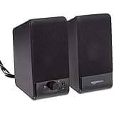 Amazon Basics USB-Powered Computer Speakers with Volume Control for Desktop or Laptop PC, Compact Size, Headphone Jack, Portable, Plug-N-Play, Black
