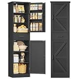 TEENFON Tall Storage Cabinet with 3 Door Shelves & 1 Drawer, Narrow Kitchen Pantry Cabinet for Living Room, Bathroom, Entryway, Black