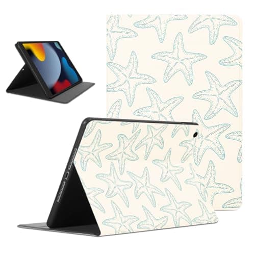 Yomjew Aesthetic Summer Beach Tablet Case for iPad 9th/8th/7th Gen Case 2021/2020/2019 10.2 Inch,Cute Green Starfish for Women Men Teens Protective Cover Flip PU Leather Stand Funda