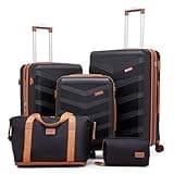 CONCEPTEN Expandable Hardshell Luggage Set 5 Piece, 22x14x9 Airline Approved Carry On, 20/24/28" Suitcase Set with TSA Lock, Spinner Wheels, ABS+PC (Black)