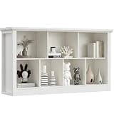 Unikito 7 Cube Storage Book Shelf - 47" Wide Wood Cube Storage Organizer, Wooden 2 Tiers Floor Standing Low Bookcase for Living Room, Bedroom, Home Office, Kids Room, Rustic White