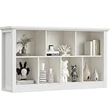 Unikito 7 Cube Storage Book Shelf - 47" Wide Wood Cube Storage Organizer, Wooden 2 Tiers Floor Standing Low Bookcase for Living Room, Bedroom, Home Office, Kids Room, Rustic White