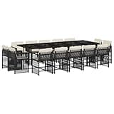 WRJENFSC 15 Piece Outdoor Dining Set, 14 Person PE Rattan Patio Furniture with Rectangular Tempered Glass Table and 14 Cushioned Chairs for Garden Gatherings and Terrace, Black