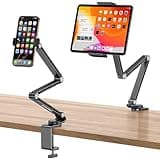 OMOTON Tablet Stand for iPad with 360° Rotation, GH03 Aluminum Alloy Long Arm Phone Mount with 2 Plastic Clamps (Phone & Tablet), Adjustable Holder for 4-13" iPad Pro/iPhone, Black