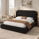 ADORNEVE Cloud Bed Frame Queen with 5.9" Headboard, Upholstered Platform Bed with Curve Round for for Master/Guest Room, 5 Inch Foam Cushioned, No Box Spring, 15-MinEasy Assembly, Black