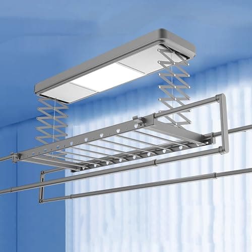 iumLeap Ceiling Clothes Dryer Aluminium and Steel Electric Clothes Dryer with Remote Control,Electric Clothes Drying Rack Ceiling Mounted with Remote Control - Aluminium, Gray-12W Lighting