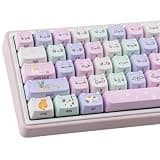 TYRIXKI PBT Keycaps,128 Keys Cute Macaron Cat Keycaps Set
