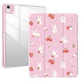 Cute Fruit Rabbit Case for iPad 10.2 Inch 7th / 8th / 9th Generation (2019/2020/2021) Built-in Pencil Holder, Tablet Cover with Acrylic Transparent Back Shell Auto Wake/Sleep,Pink