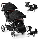 Leooy Double Stroller Newborn and Toddler, Foldable Tandem Twin Baby Travel Stroller, Reversible Seat, 5-Point Harness, Adjustable Backrest, Storage Basket/Cup Holder, for 0-36 Months