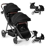 Leooy Double Stroller Newborn and Toddler, Foldable Tandem Twin Baby Travel Stroller, Reversible Seat, 5-Point Harness, Adjustable Backrest, Storage Basket/Cup Holder, for 0-36 Months