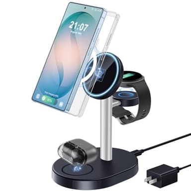 Hevanto 2026 3 in 1 Wireless Charger for Samsung Galaxy, 15W Magnetic Super Fast Charging Station for Samsung Galaxy S26 S25 S24 Ultra S23 Z Fold Flip Watch 8 7 Buds 4 3 2 Series, GrayBlack