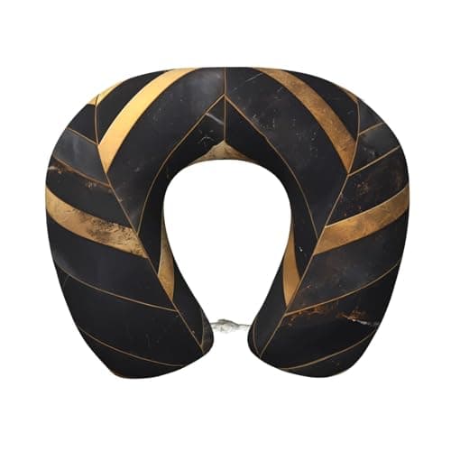 ZSUUGJ Black Gold Marble Memory Foam Travel Pillow, Soft U-Shaped Neck Support with Washable Cover and Adjustable Snap for Travel & Rest