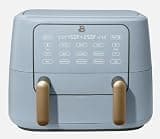 Drew Barrymore 9 Qt TriZone Dual Basket Air Fryer, EverGood Ceramic Nonstick Coating, White (Cornflower Blue)