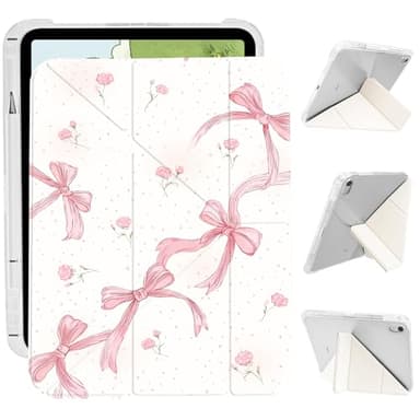 CozyNestCY Elegant Flowers Bow Y-Fold Case For Ipad 10Th 10.9"Cute Pink Girl Detachable Sliding Cover & Pencil Holder For Ipad 2022 Stylish Pattern Solid Clear Back Shell For Ipad Mutil Angles Folding