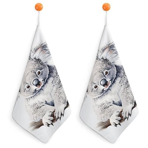 SUDZZLPY Koala Hanging Kitchen Towels Set of 2, Hand Towel with with Lanyard SweatTowel for Bathroom Toilet Gym 11"x11"