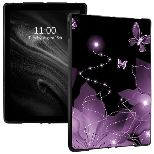 Tablet Case for iPad 9th/8th/7th Generation Case 10.2'', Slim Lightweight Transparent Shockproof Soft TPU Protective Case Soft Cover for iPad 10.2 Inch 2021/2020/2019, Purple Flower Butterfly