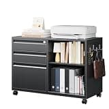 Letaya Mobile 3 Drawer File Cabinet with Lock-Metal Lateral Rolling Printer Stand Filing Cabinets for Home Office-Storage A4/F4/Letter (Black)