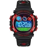 Dayllon Kids Digital Watch,Boys Digital Outdoor Sport Waterproof Watch,with Calendar 12/24H Alarm 7 Colorful Backlight Stopwatch Wristwatch for 3-15 Years Old-1451Red