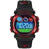 Dayllon Kids Digital Watch,Boys Digital Outdoor Sport Waterproof Watch,with Calendar 12/24H Alarm 7 Colorful Backlight Stopwatch Wristwatch for 3-15 Years Old-1451Red