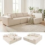 DUMOS 108" Boneless Couch, Cloud Sectional Couch with L-Shape Chaise, Modular Sectional Sofa with Deep Seat, Fluffy Couch for Living Room Bedroom, No Assembly Required, Beige, Right Facing Chaise