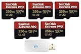 SanDisk Micro 256GB Extreme Pro Memory Card (5 Pack) Works with DJI Air 2S, Air 2, Mini, Mini 2, Mavic 2 Drone (SDSQXCD-256G-GN6MA) Bundle with 1 Everything But Stromboli MicroSDXC & SD Card Reader