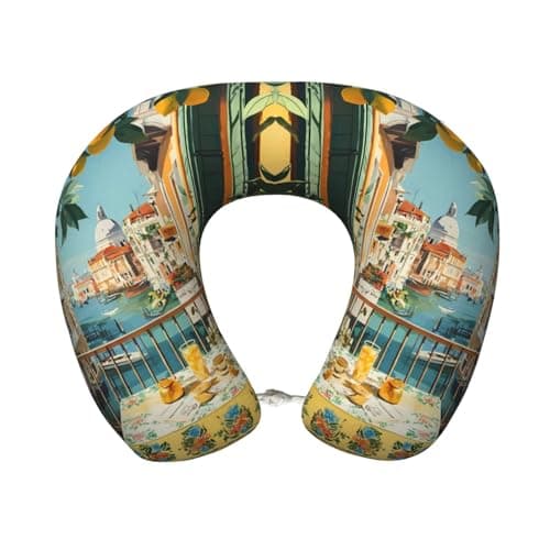 XHMKGGYBZ Lemon Tree Venetian Teahouse Memory Foam Neck Pillow for Travel & Home - Soft Travel Pillow Airplane Car Support with Removable Washable Cover, Comfortable U-Shaped Travel Gifts