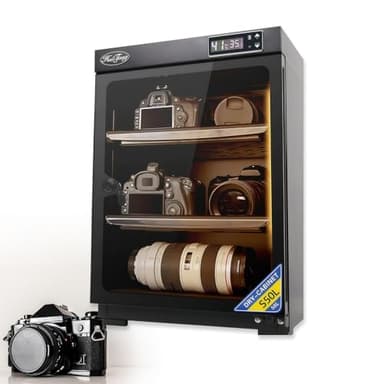 BANGBANGJI Dehumidifying Camera Dry Cabinet, Adjustable Shelves, Temperature Humidity LED Screen, Noiseless & Energy Saving for DSLR, Lenses, Drones, Studios, Collectibles 50L