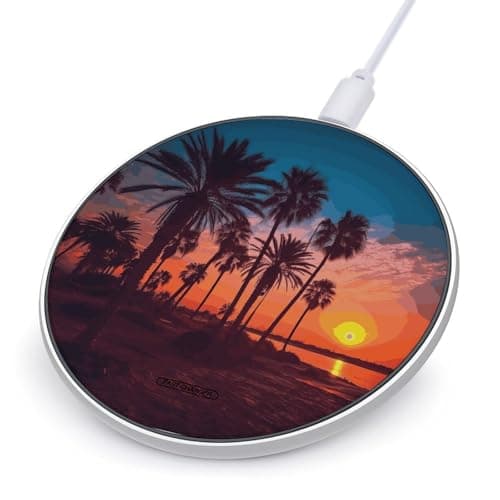 Palm Tree Sunset Wireless Charger 10W Fast Charging Pad Anti-Slip Qi Certified Wireless Charging Pad Charging Station Portable Phone Charger for All Wireless Charging Smartphone