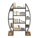 HETHLIF Oval Bookshelf Industrial Vintage Metal Wood Bookcase Display Rack