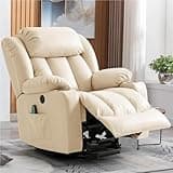 Power Lift Recliner Chair with Heat Massage Leather Cup Holders Side Pocket Electric Recliner Chair for Elderly Living Room Bedroom Home Theater