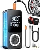 Cordless Tire Inflator Portable Air Compressor, Smart Air Pump for Car Tire with Digital Pressure Gauge, LED Light, 12V Car Power Adapter, Storage Box, 4 Valve