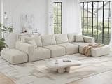 CUGOAO 150" Modern Boneless Sectional Couches for Living Room,Oversized Modular Sectional Sofa,Extra Deep 6 Seater,Plush Comfy Cloud Couch with Flexible Layout,No Assembly Required,Beige Chenille