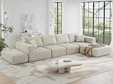 CUGOAO 150" Modern Boneless Sectional Couches for Living Room,Oversized Modular Sectional Sofa,Extra Deep 6 Seater,Plush Comfy Cloud Couch with Flexible Layout,No Assembly Required,Beige Chenille